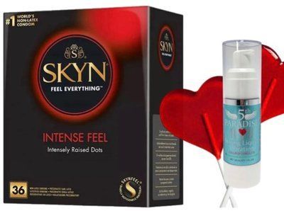 Набор из SKYN Intense Feel (36 шт) + жидкий вибратор 5th Paradise Liquid Vibrator &mdash; Леденец (30 мл) SOS9849 фото