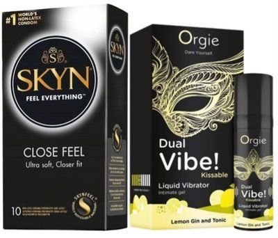 Набор из SKYN Close Feel (10 шт) + Жидкий вибратор Orgie Dual Vibe! Lemon Gin And Tonic Kissable Liquid Vibrator (15 мл) SOS9799 фото