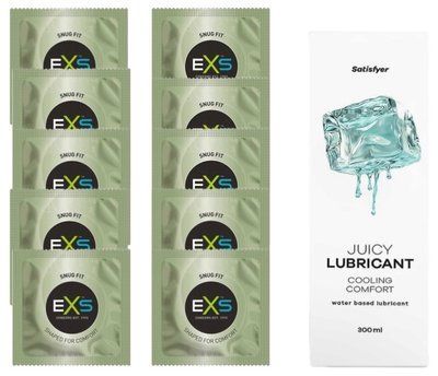 Комплект: з EXS Snug Fit 10 шт + Лубрикант Satisfyer Juicy Cooling Comfort water based 300 мл SOS11303 фото