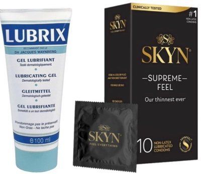 Набор из Лубрикант на водной основе Lubrix (100 мл) + Skyn ​​Supreme Feel 10 шт SOS8789 фото