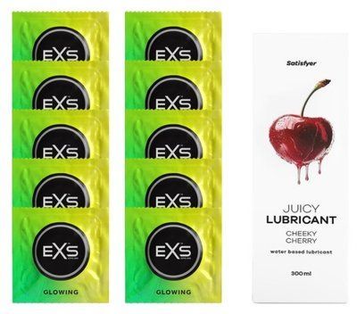 Набір: EXS Glow in the Dark 10 шт. + Лубрикант Satisfyer Cheeky Cherry 300 мл SOS11353 фото