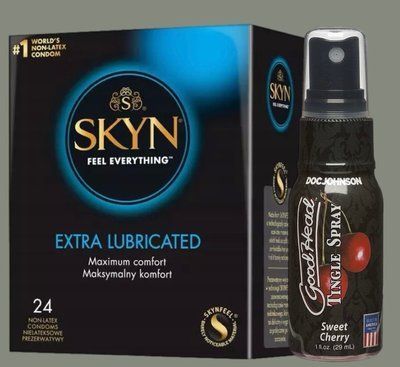Набір SKYN Extra Lube 24 шт + Спрей Doc Johnson GoodHead Tingle Spray - Sweet Cherry (29 мл) SOS5857 фото