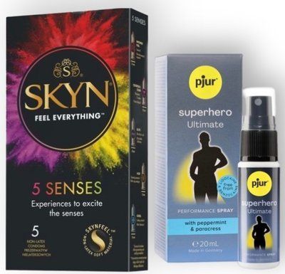 Набір з SKYN 5 Senses + Пролонгатор pjur Superhero Ultimate Spray 20 мл SOS8839 фото