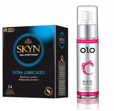 Набір презервативів Skyn ​​Extra Lube 24 штуки + лубрикант OLO Warming 60 ML (зігріваючий) SOS14 фото