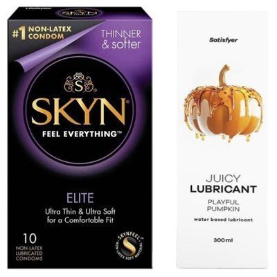 Комплект Лубрикант Satisfyer Juicy Playful Pumpkin 300 мл + SKYN Elite 10 шт SOS12860 фото