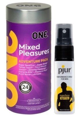 Набор из 24 шт ONE Mixed Pleasures + Пролонгатор pjur Superhero Spray 20 мл SOS9340 фото