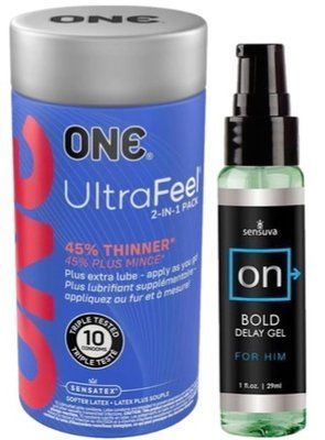 Набор из ONE UltraFeel 2-in-1 Pack 10 шт + Пролонгатор Sensuva - ON Bold (29 мл) SOS9240 фото