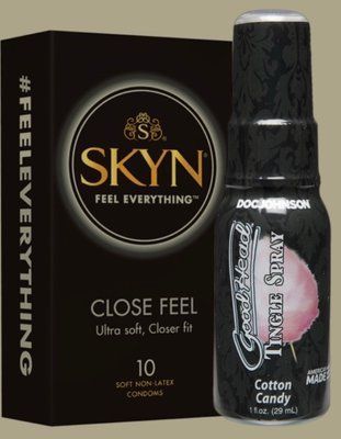 Набор SKYN Close Feel пачка 10 штук + Спрей для минета Doc Johnson GoodHead Tingle Spray - Cotton Candy (29 мл) SOS5029 фото