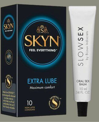 Набір Skyn Extra Lube 10 штук + Стимулювальний бальзам Bijoux Indiscrets Slow Sex Oral sex balm SOS5195 фото