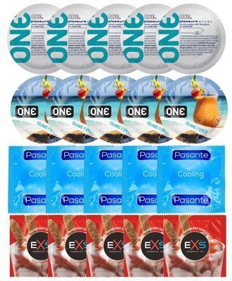 Набір 20 шт ONE Pleasure Plus + ONE Island Punch + Pasante Cooling + EXS STRAWBERRY SUNDAE SOS7295 фото