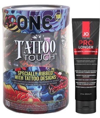 Набор из ONE Tattoo Touch, 100 шт + Пролонгатор System JO Prolonger Gel (60 мл) SOS9140 фото