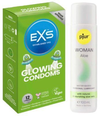 Комплект EXS Glowing 12 шт + Pjur Woman Aloe 100 мл SOS13611 фото
