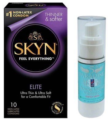 Набор SKYN Elite (10 шт) + Жидкий вибратор мощный вкус: 5th Paradise Liquid Vibrator Энергетический напиток (30 мл) SOS9750 фото