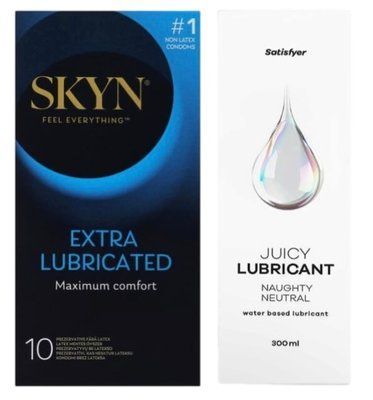 Комплект Лубрикант Satisfyer Juicy Lubricant Naughty Neutral 300 мл + Skyn Exstra Lube 10 шт SOS12761 фото