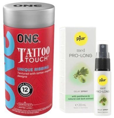 Набор из ONE Tattoo Touch Pack 12 шт + Пролонгатор pjur MED Prolong Spray 20 мл SOS9440 фото