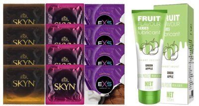 Комплект: Лубрикант OLO со вкусом яблока (120 мл) + 8 шт. SKYN + 4 шт. EXS Mixed Flavors Chocolate SOS10704 фото