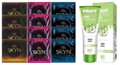 Комплект: Лубрикант OLO со вкусом яблока (120 мл) + 8 шт. SKYN + 4 шт. SKYN Extra Lube SOS10754 фото
