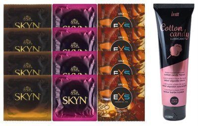 Комплект: Лубрикант Intt Cotton Candy (100мл) +8 шт. SKYN+4 шт. EXS CRAZY COLA SOS10452 фото
