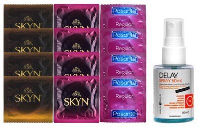 Комплект: Пролонгатор LOVELY LOVERS DELAY SPRAY 50 ML + 8 шт SKYN + 4 шт Pasante Regular SOS10854 фото