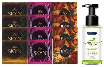 Комплект: Пролонгатор Super Orgasm Stop Гель (150 мл) + 8 шт. SKYN + 4 шт. EXS CRAZY COLA SOS10804 фото