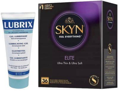 Набор из Лубрикант на водной основе Lubrix (100 мл) + Skyn Elite 36 шт SOS8790 фото