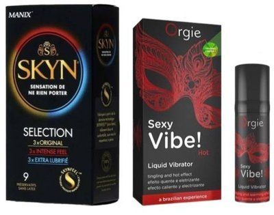 Набор из SKYN Selection (9 шт) + Жидкий вибратор SEXY VIBE, 15 мл вибрация + согревающий эффект ORGIE SOS9700 фото