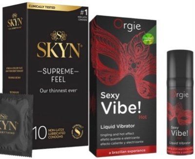 Набор из Skyn ​​Supreme Feel 10 шт. + Жидкий вибратор Orgie Sexy Vibe (15 мл) SOS10300 фото