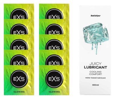 Набір: EXS Glow in the Dark 10 шт. + Лубрикант Satisfyer Cooling Comfort 300 мл SOS11354 фото