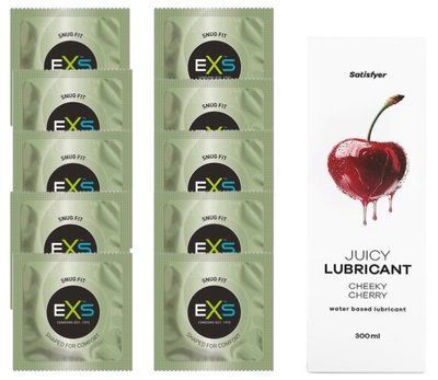 Комплект: з EXS Snug Fit 10 шт + Лубрикант Satisfyer Juicy Cheeky Cherry water based 300 мл SOS11304 фото