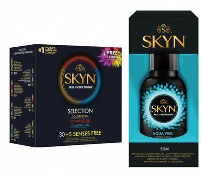 Набор: Skyn ​​Selection 30 шт + 5 Senses + Лубрикант SKYN AQUA FEEL 80МЛ SOS11809 фото