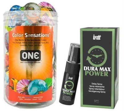 Набор из ONE Color Sensations 100 шт + Пролонгатор Intt Dura Max Power (12 мл) SOS9190 фото