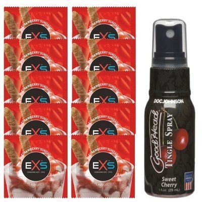 EXS STRAWBERRY SUNDAE 10 шт + Doc Johnson Tingle Spray &ndash; Sweet Cherry (29 мл) SOS14062 фото