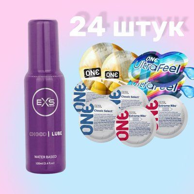 Набір 24 штук ONE Classic, Ribs, Ultra-Feel, Flavor Waves + Лубрикант EXS Chocolate Lube Water Based 100 мл SOS4722 фото
