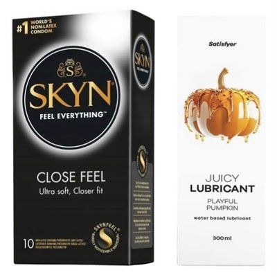 Комплект Лубрикант Satisfyer Juicy Playful Pumpkin 300 мл + SKYN Close Feel 10 шт SOS12861 фото
