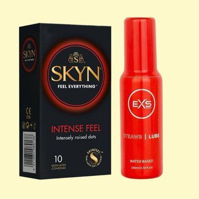 Набір SKYN Intense Feel 10 шт та Лубрикант EXS Strawberry Lube Water Based 100 мл SOS4391 фото