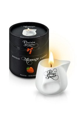 Масажна свічка Plaisirs Secrets Strawberry (80 мл) подарункова упаковка, керамічна посудина SO1848 фото