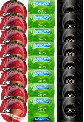 Набір 24 шт ONE Chocolate Strawberry + Delay Infinity + EXS Black Latex SOS7518 фото