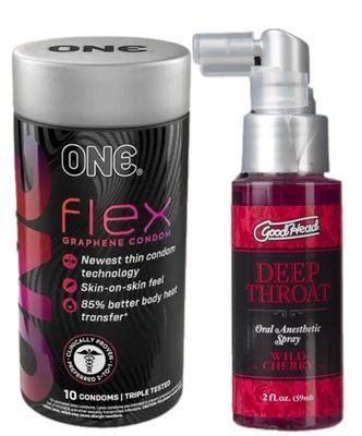 Комплект Набір 10 штук ONE Flex графен + Спрей Doc Johnson GoodHead DeepThroat Spray - Wild Cherry 59 мл SOS6237 фото