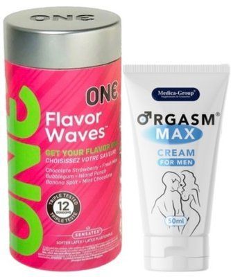 Набор из 12 шт ONE Flavor Waves + Пролонгатор Medica-Group Orgasm Max for Men - krem ​​50 ml SOS9314 фото