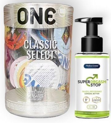 Набор из 100 шт ONE Classic Select + Medica-group Super Orgasm Stop, 150 мл SOS9014 фото