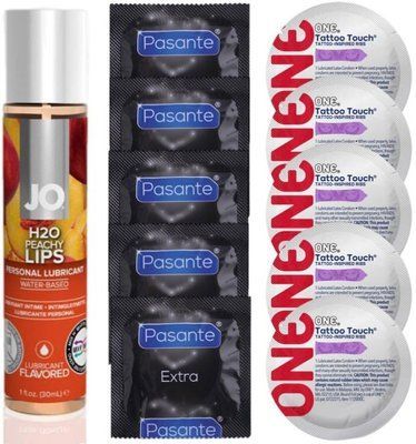 Набір 10 шт Pasante Extra та ONE Tattoo Touch + System JO H2O &mdash; Peachy Lips (30 мл) SOS4870 фото