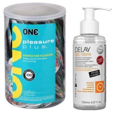 Набор из ONE Pleasure Plus, 100 шт + Пролонгатор Lovely Lovers DELAY GEL 150ml SOS9114 фото