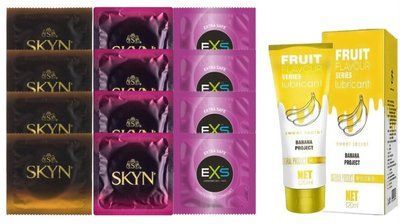 Комплект: Лубрикант OLO Banana (120мл) +8 шт. SKYN+4 шт. EXS EXTRA SAFE SOS10476 фото