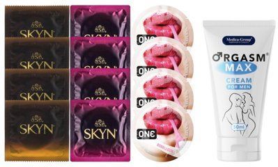 Комплект: Пролонгатор Medica-Group Orgasm Max для 50 мл + 8 шт SKYN + 4 шт ONE Bubblegum SOS10977 фото