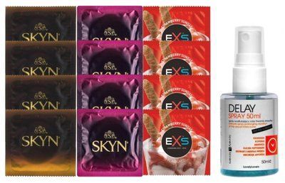 Комплект: Пролонгатор LOVELY LOVERS DELAY SPRAY 50 ML + 8 шт SKYN + 4 шт EXS Strawberry SOS10828 фото