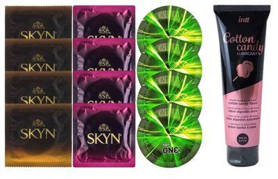 Комплект: Лубрикант Intt Cotton Candy (100мл) + 8 шт. SKYN+4 шт. One Glowing Pleasures SOS10426 фото