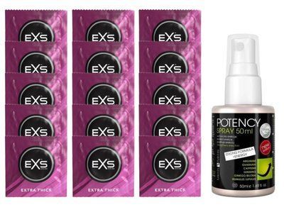 Комплект EXS Extra Thick 15 шт + LOVELY LOVERS POTENCY Spray SOS14728 фото
