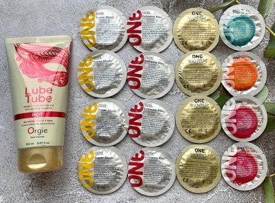 Комплект 16 шт ONE Super Studs, Extreme Ribs, Vanish, Color Sensations + лубрикант LUBE TUBE HOT, 150 мл ORGIE SOS2416 фото