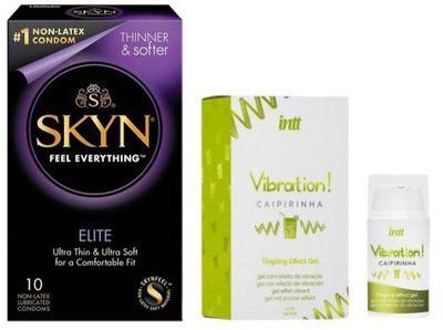 Набор из SKYN Elite (10 шт) + Жидкий вибратор Intt Vibration Caipirinha (15 мл) SOS9724 фото