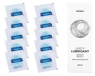Комплект Pasante Silk 10 шт. + Лубрикант Satisfyer Juicy Lubricant Boogy Booty 300 мл SOS11533 фото